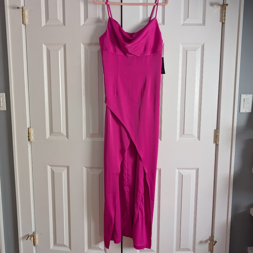Adrianna Papell Stretch Satin Cowl Neck Long Column Gown - Picture 4 of 12